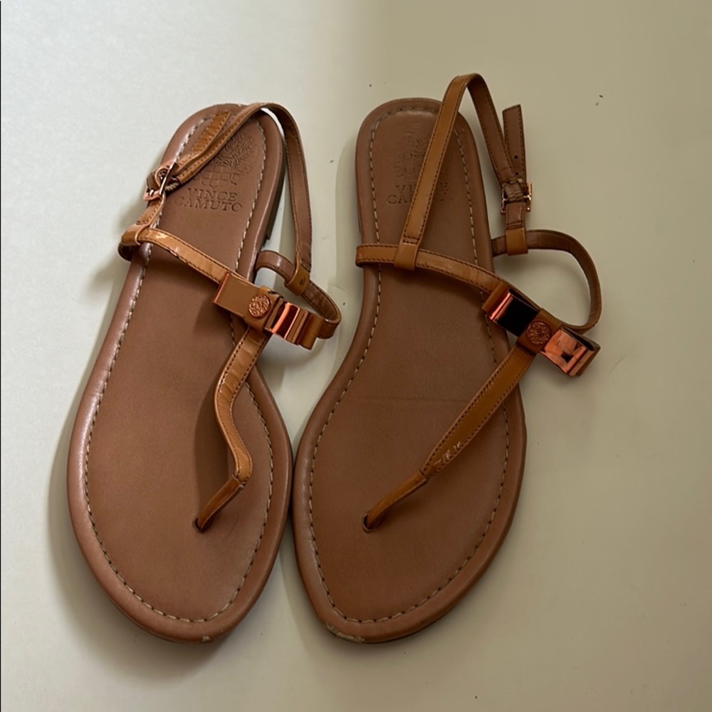 Vince camuto tan patent leather sandals